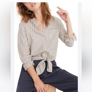 Madewell 100% Cotton Striped Tie Front Shirt
